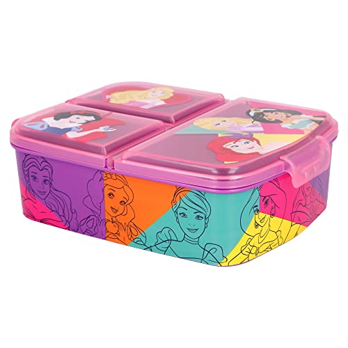 Princesas Disney | Sandwichera Con 3 Compartimentos Para Niños - Lonchera Infantil - Porta Merienda...