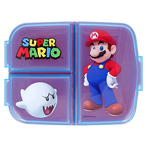Super Mario - Fiambrera con 3 compartimentos, fiambrera y botella de plástico para niños, para el...