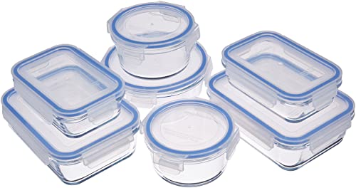 Amazon Basics - Recipientes de cristal para alimentos, con cierre 14 piezas (7 envases + 7 tapas),...