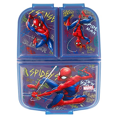 Spiderman (Marvel) | Sandwichera Con 3 Compartimentos Para Niños - Lonchera Infantil - Porta...