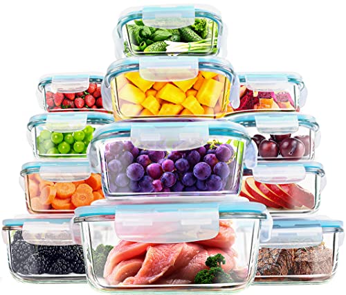 KICHLY - Recipientes de vidrio para comida - 24 piezas (12 envases, 12 tapas de cierre) - Apto para...