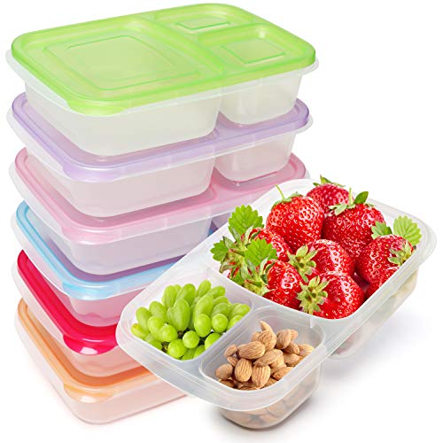 Kurtzy Bento Porta Alimentos Fiambrera Reutilizable 3 Compartimentos (Pack de 7) Apta para...